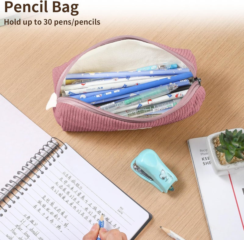 Purbert Pencil Bag Pen Case, Soft Corduroy Small Pencil Pouch Organizer with Zipper, Cute Pencil Case Pouch Stationery for Girls and Boys – Purple - Image 5